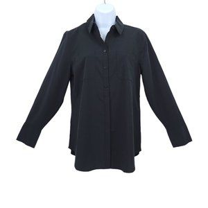 Chicos Half Placket Shirt Fashion Top Womens Size 0 US 4 Black Silky Soft NEW